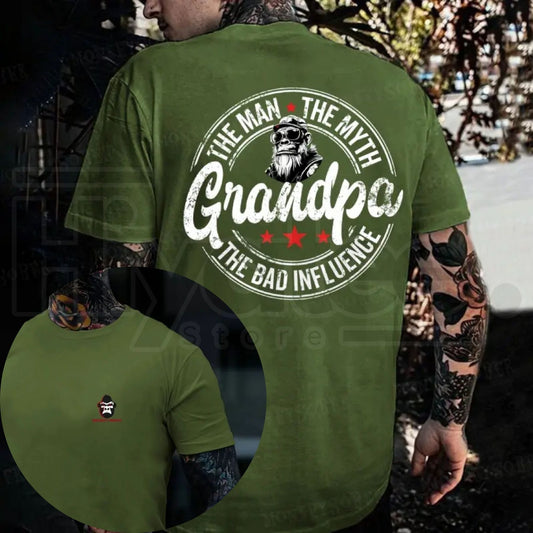 The Man The Myth Grandpa The Bad Influence T-Shirt – Funny Monkey Graphic Tee, Sarcastic Rock Style Shirt - Hiyatee