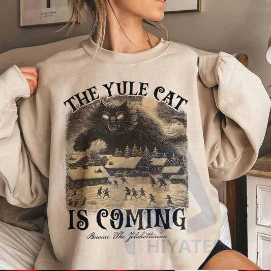 The Yule Cat Is Coming Sweatshirt: Gothic Christmas, Iceland Folklore, Pagan Gift, Folklore Shirt, Winter Solstice Apparel - Hiyatee