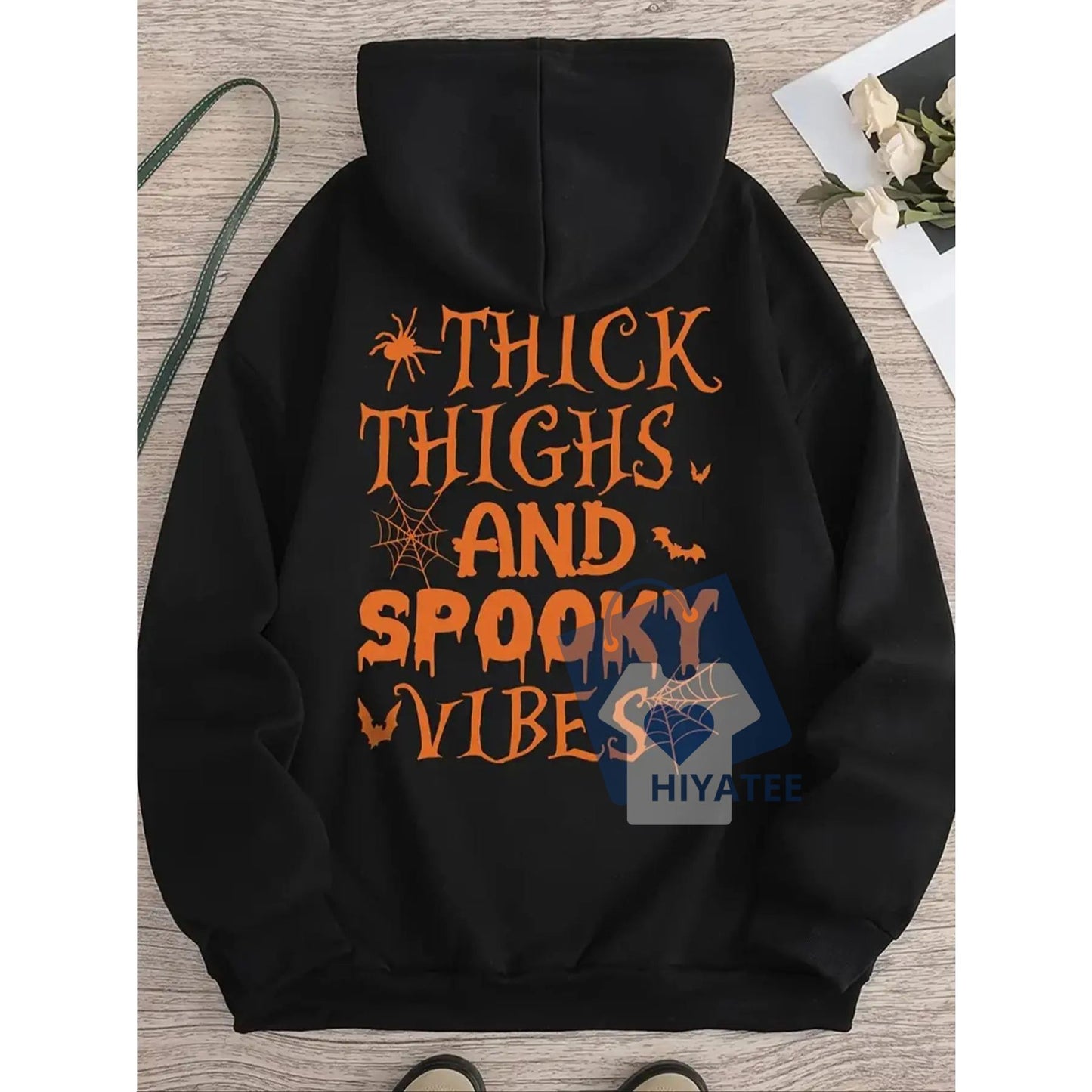 Thick Thighs and Spooky Vibes Hoodie – Funny Halloween Hoodie for Women-Hiyatee