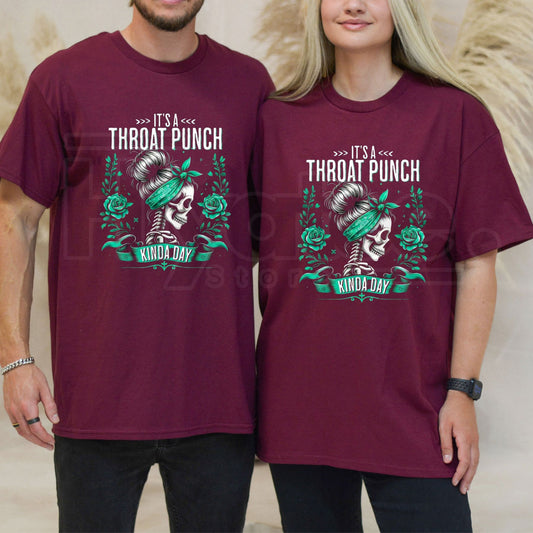 "Throat Punch Kinda Day" – Edgy Skull & Roses Graphic Top - Hiyatee