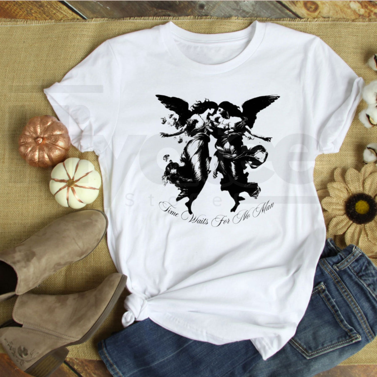 Time Waits For No Man T-Shirt – Vintage Dark Angel Goth Tee - Hiyatee