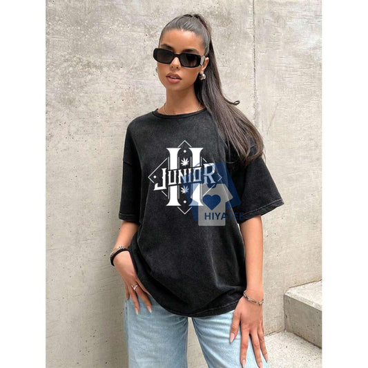 Timeless Vintage Casual Tee – Heavyweight 230g Cotton Short Sleeve, Black & White Print Unisex T-Shirt-Hiyatee