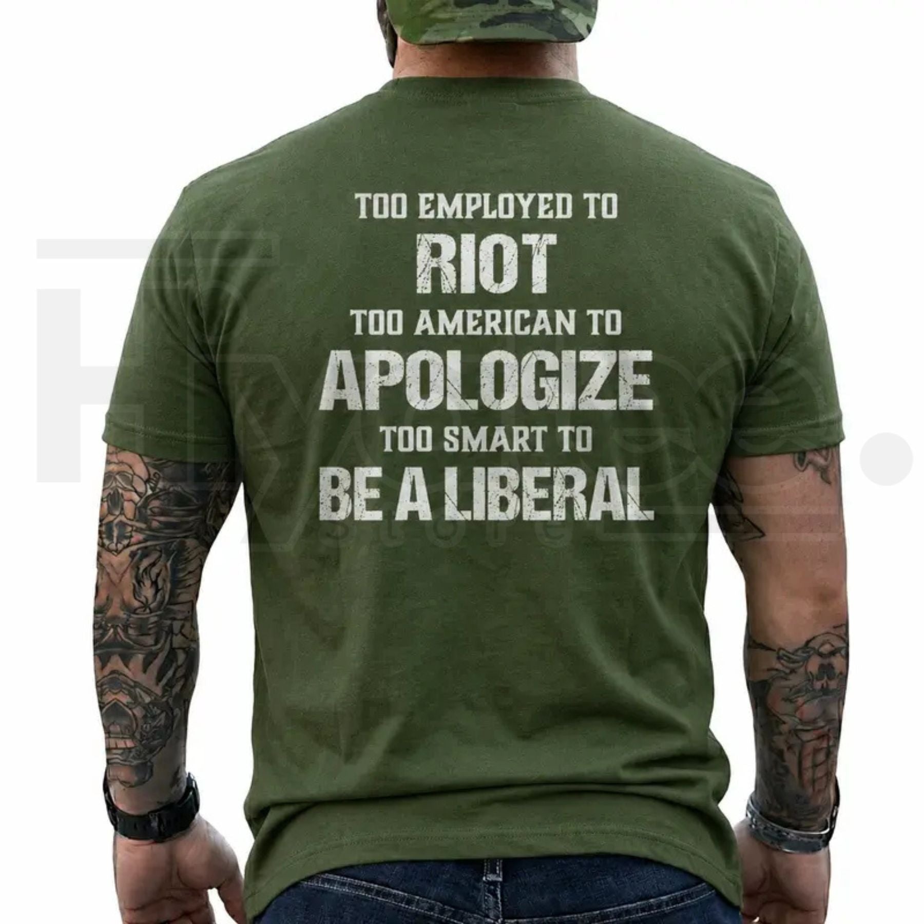 Too Employed Too American Heavyweight Streetwear T-Shirt – Anti-Woke Patriot Back Print Tee - Hiyatee