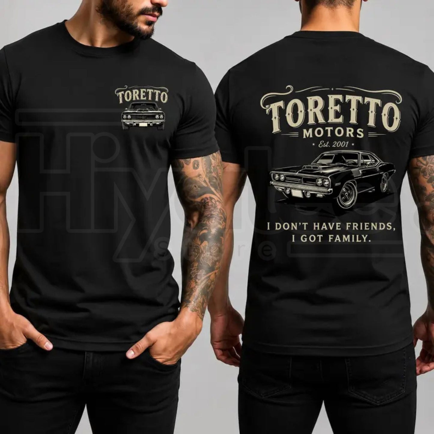 Toretto Motors Vintage Racing T-Shirt – Muscle Car Street Racing Graphic Tee - Hiyatee