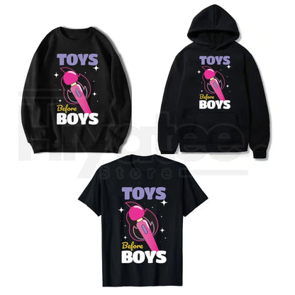 "Toys Before Boys" Funny Humor Saying – Hilarious Women’s Graphic Top - Hiyatee