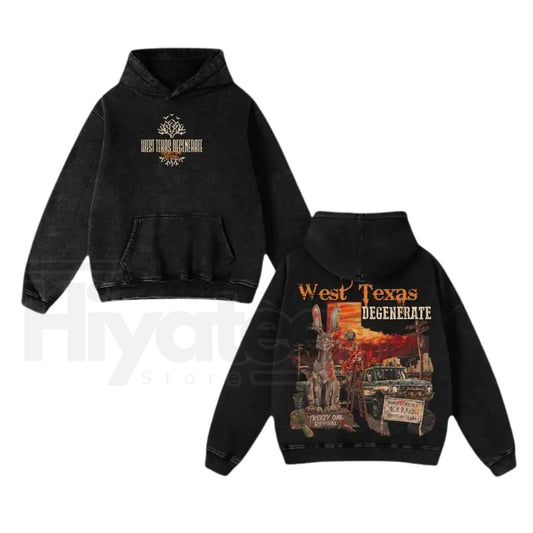Treaty Oak Revival West Texas Degenerate Hoodie – Vintage Acid Wash Heavy Cotton Southern Rock Streetwear - Hiyatee