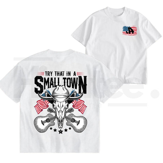 "Try That In A Small Town" Vintage T-Shirt – Retro Country Music JA Graphic Tee - Hiyatee