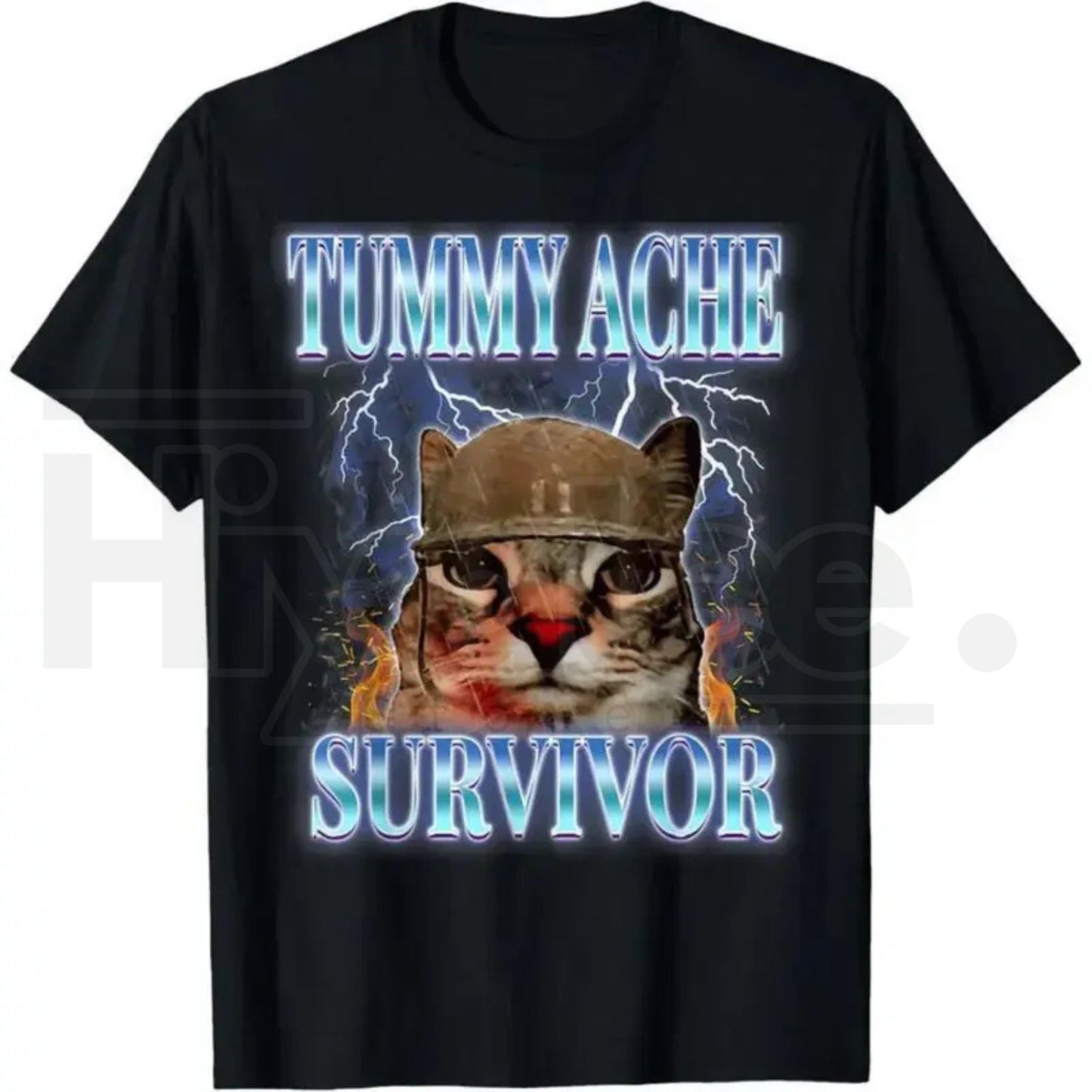 "Tummy Ache Survivor" – Funny Cat Meme Vintage Graphic Top - Hiyatee