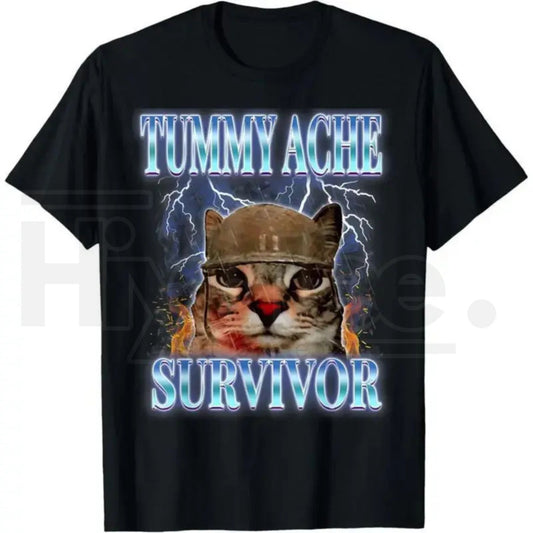 "Tummy Ache Survivor" – Funny Cat Meme Vintage Graphic Top - Hiyatee