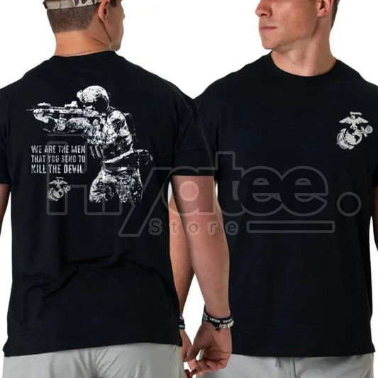 U.S. Marine Corps Sniper Classic T-Shirt – "Kill The Devil" Two-Sided Graphic Tee - Hiyatee