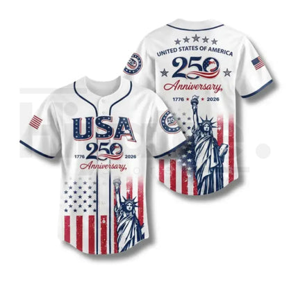 USA 250th Anniversary Baseball Jersey – Semiquincentennial Statue of Liberty Patriotic Shirt - Hiyatee