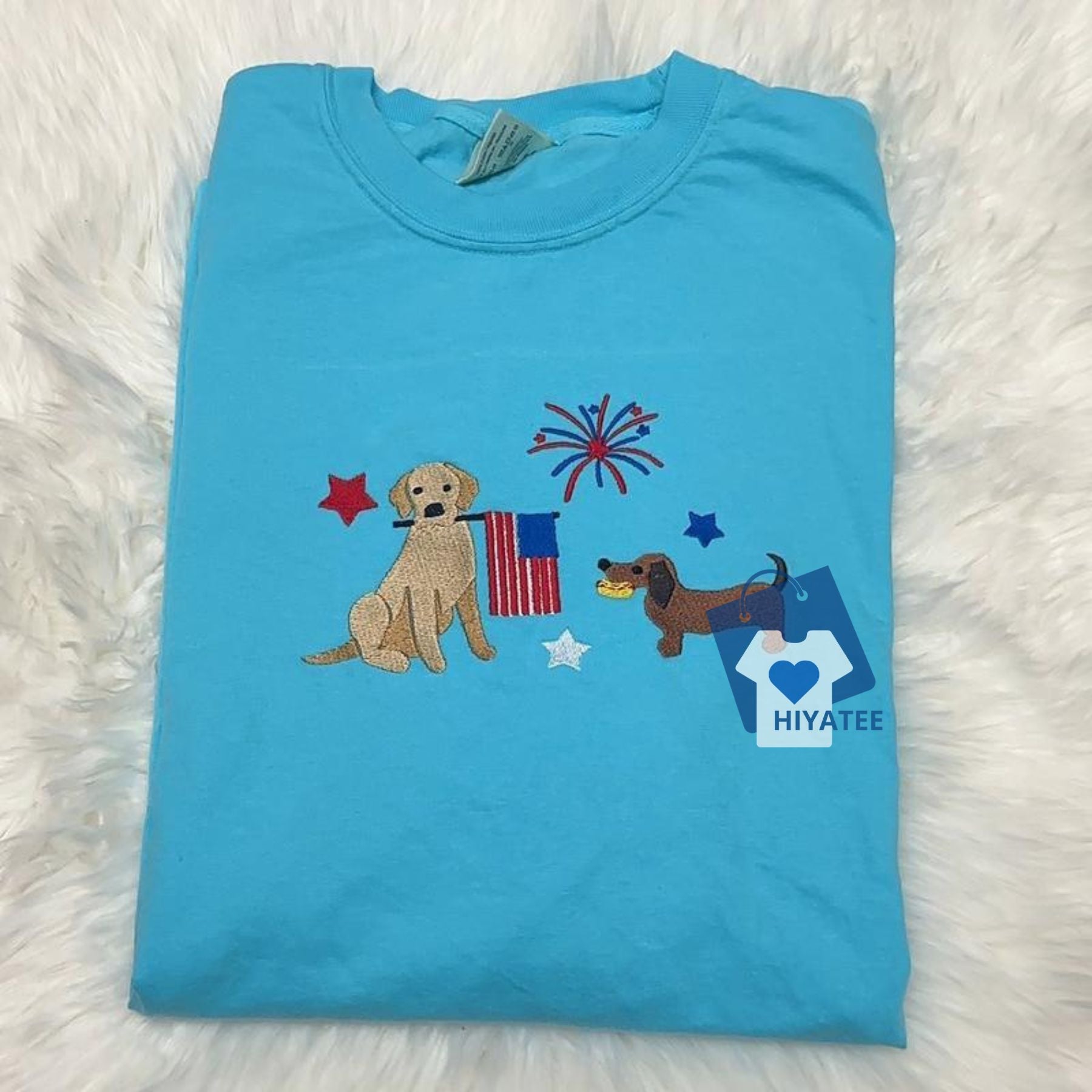 USA Doggies Embroidered T-Shirt – Patriotic Pup Tee for 4th of July-Hiyatee