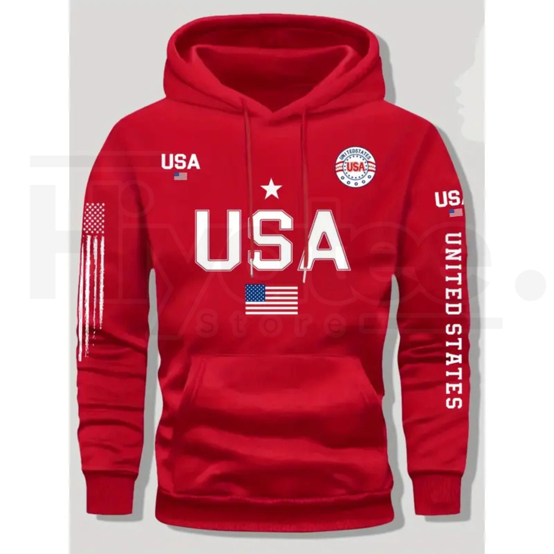 USA Flag Print Men’s Fleece Hoodie – United States Letter Print Unisex Knit Pullover for Couples & Students, 2026 Spring Fashion - Hiyatee