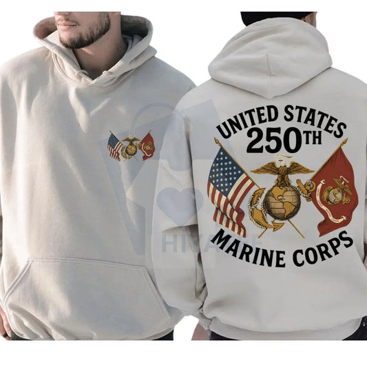 USMC 250 Years Hoodie – United States Marine Corps Birthday Pullover, Proud Veteran Gift - Hiyatee