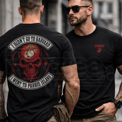 USMC Parris Island T-Shirt – I Didn't Go To Harvard Marine Corps Graphic Tee - Hiyatee