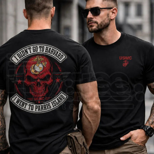 USMC Parris Island T-Shirt – I Didn't Go To Harvard Marine Corps Graphic Tee - Hiyatee