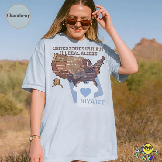 US Without Illegal Aliens T-Shirt – Native American Pride Tee, Anti ICE Human Rights Shirt, No Human Is Illegal Graphic Top - Hiyatee