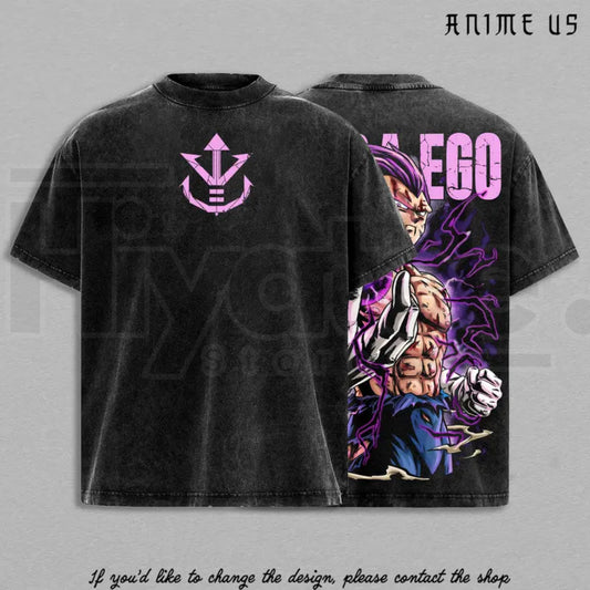 Ultra Ego Saiyan Warrior Vintage Washed T-Shirt – Purple Power Anime Inspired Oversized Graphic Tee - Hiyatee