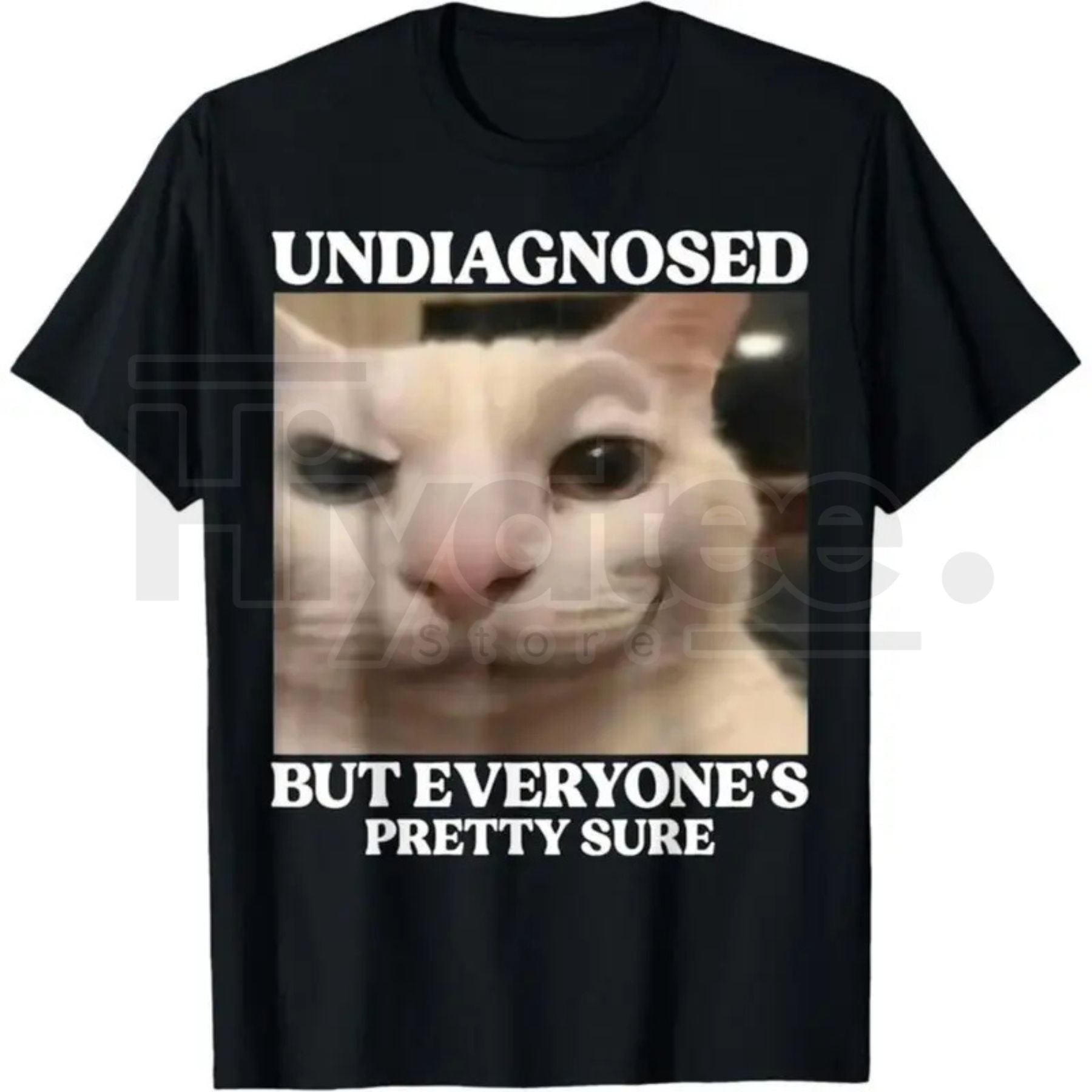"Undiagnosed But Everyone's Pretty Sure" Funny Silly Cat Meme T-Shirt - Hiyatee