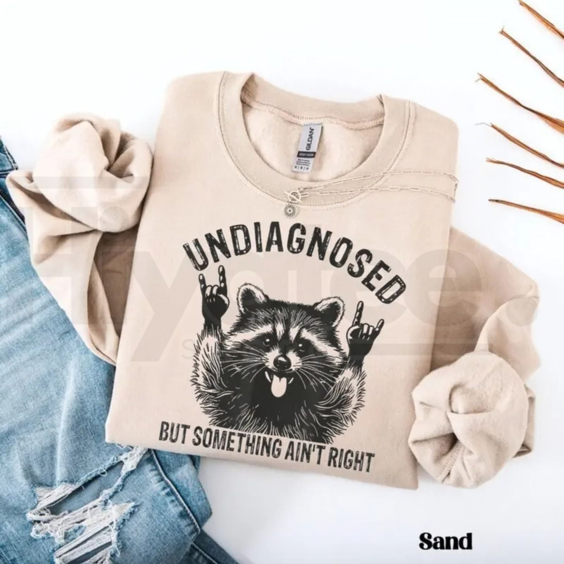 Undiagnosed But Something Ain't Right Raccoon Sweatshirt: Quirky Rock On Animal Crewneck - Hiyatee