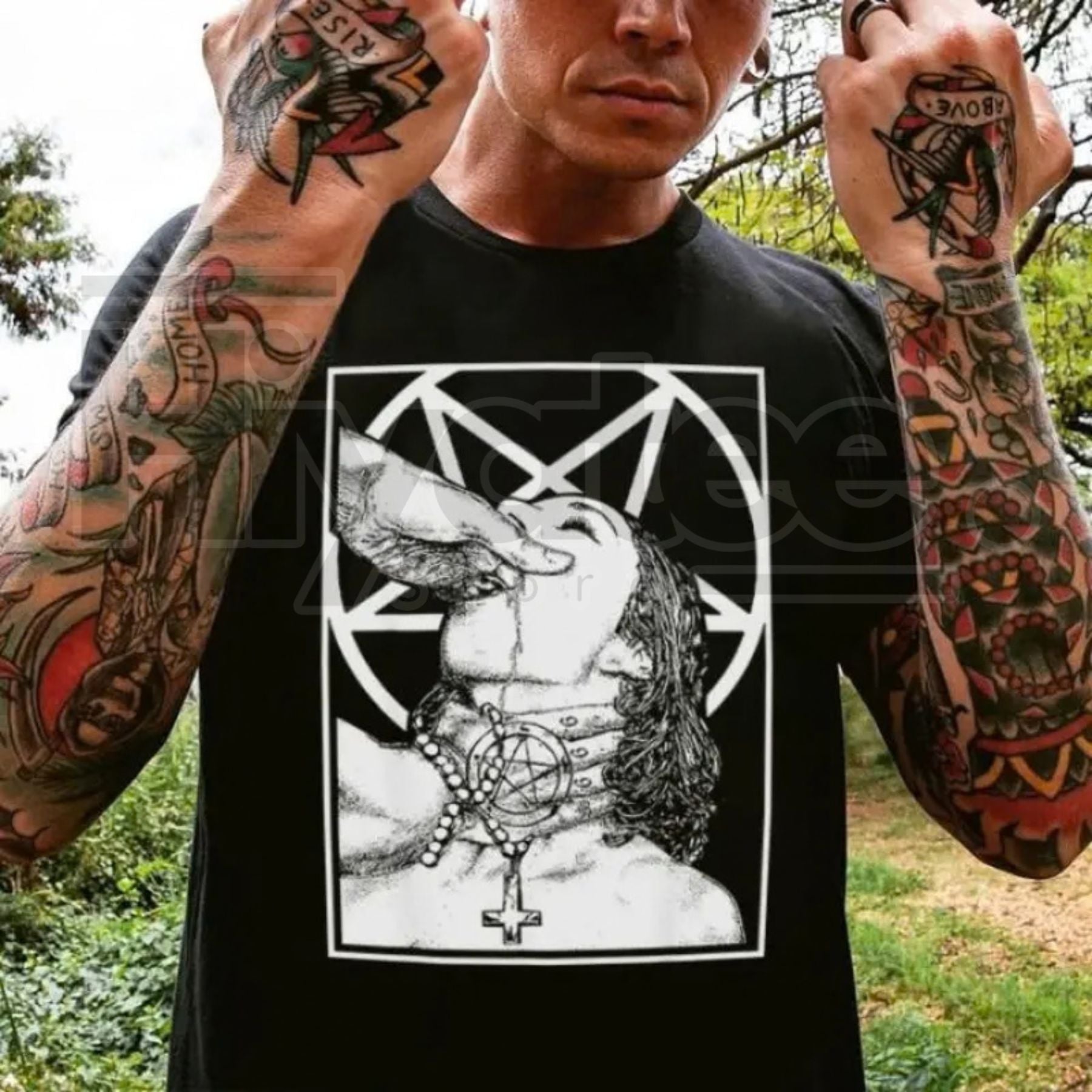 Unholy Nun Naughty Graphic Tee – Edgy Tattoo Streetwear Vintage T-Shirt - Hiyatee