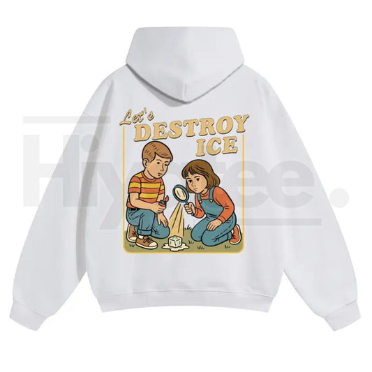Unisex "Destroy ICE" Hoodie – Satirical Political Graphic Streetwear - Hiyatee
