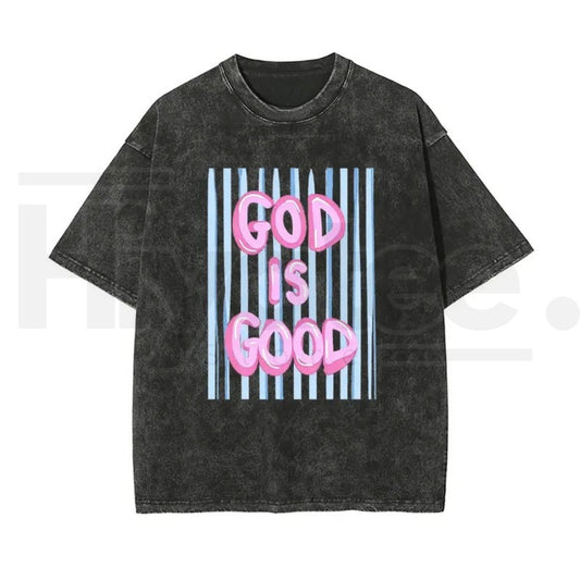 Unisex “God Is Good” Washed Cotton T-Shirt – Faith Graphic Tee, Plus Size Christian Shirt - Hiyatee