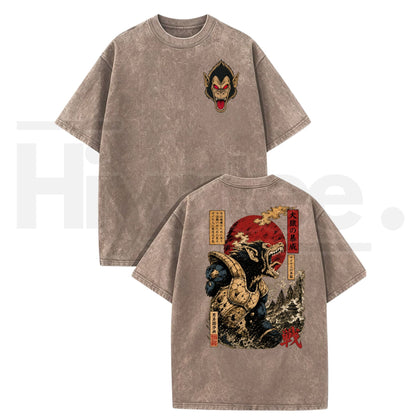 Unisex Great Ape Oozaru Saiyan Vintage Washed T-Shirt – Retro Anime DBZ Graphic Heavyweight Streetwear Top - Hiyatee
