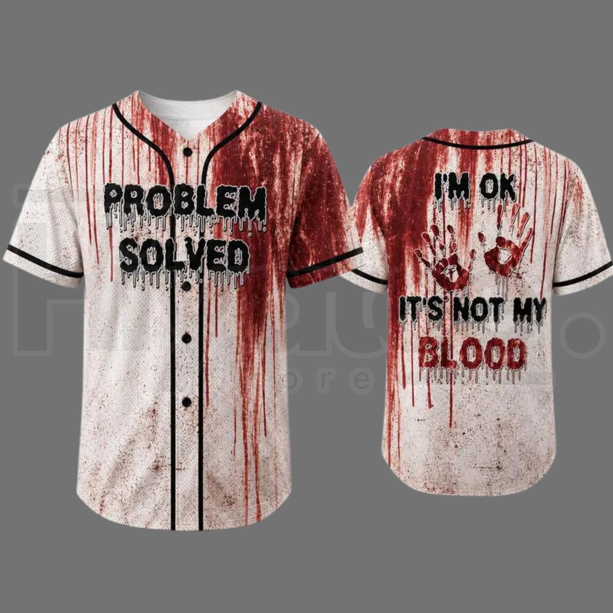 Unisex Horror Theme Graphic Baseball Jersey – Bloody Short-Sleeve Halloween Shirt - Hiyatee