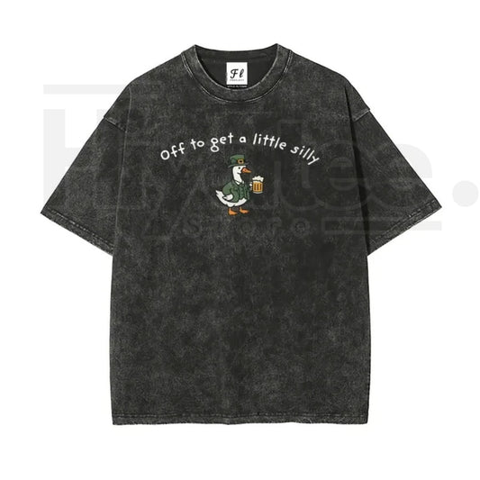 Unisex “Off to Get a Little Silly” Vintage Washed T-Shirt – Shamrock St. Patrick’s Day Graphic Tee - Hiyatee