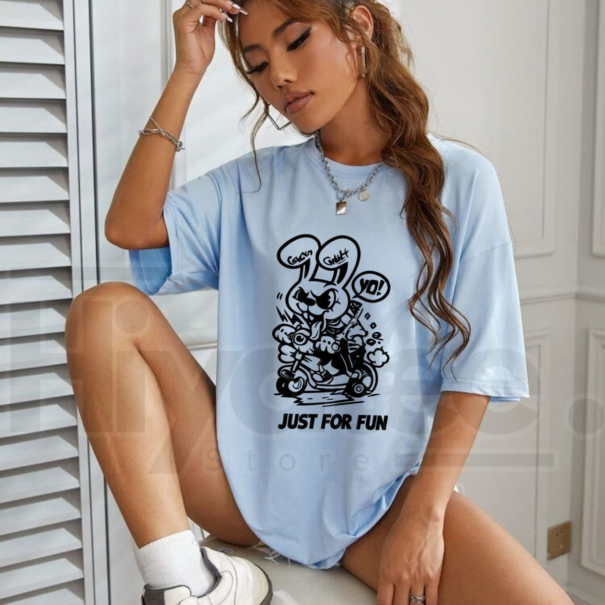 Urban Cartoon Graffiti Bunny T-Shirt – Street Art Graphic Tee for Men & Women - Hiyatee