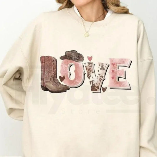 Valentine’s Day Cowboy Sweatshirt: Howdy Love Western Graphic Sweater - Hiyatee