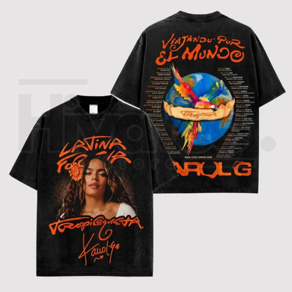 Viajando Por El Mundo Tropitour Premium Cotton T-Shirt – Latin Queen Fans Graphic Tee - Hiyatee