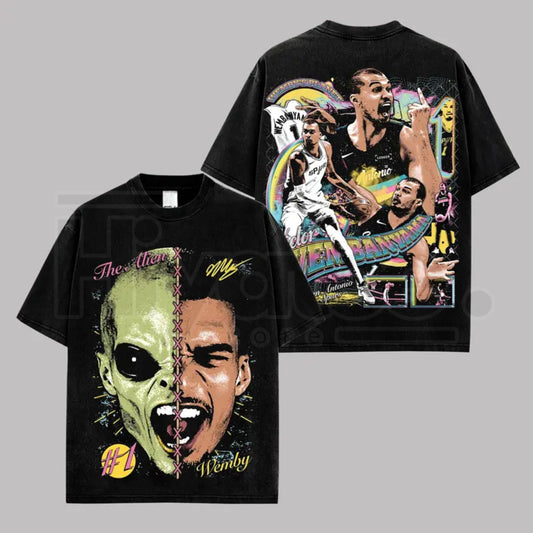 Victor Wembanyama VW1 T-Shirt – Vintage Spurs Nation Basketball Graphic Tee - Hiyatee
