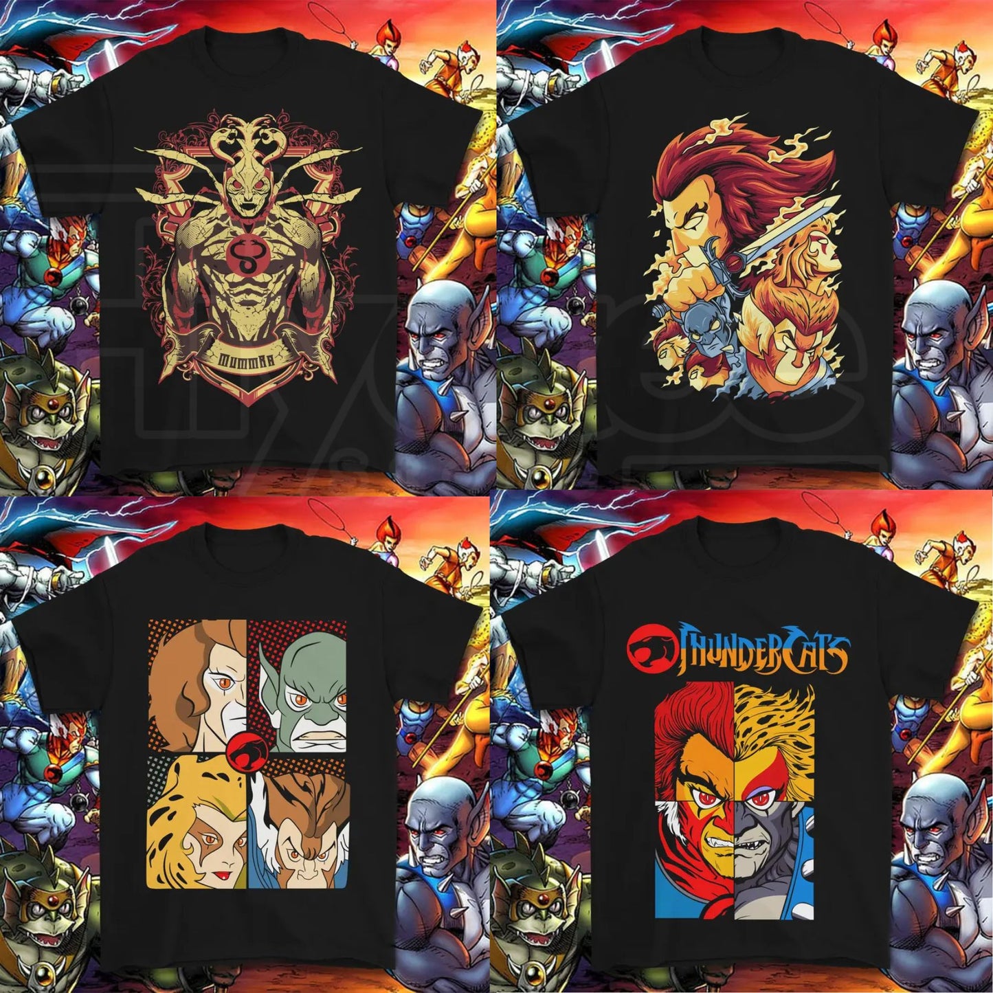 Vintage 80s Cartoon Thundercats Graphic Tee – Retro Character Grid Streetwear T-Shirt - Hiyatee