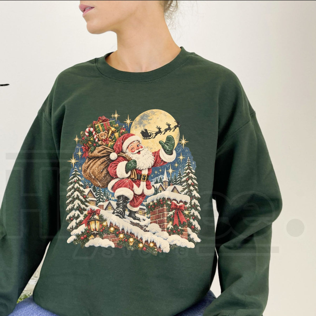 Vintage 90s Retro Santa Christmas Sweatshirt, Classic Holiday Graphic Pullover - Hiyatee