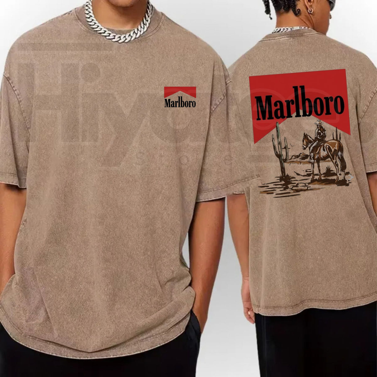 Vintage Acid Wash Cowboy Art T-Shirt – Dark Americana Oversized Streetwear Graphic Tee for Men & Women - Hiyatee