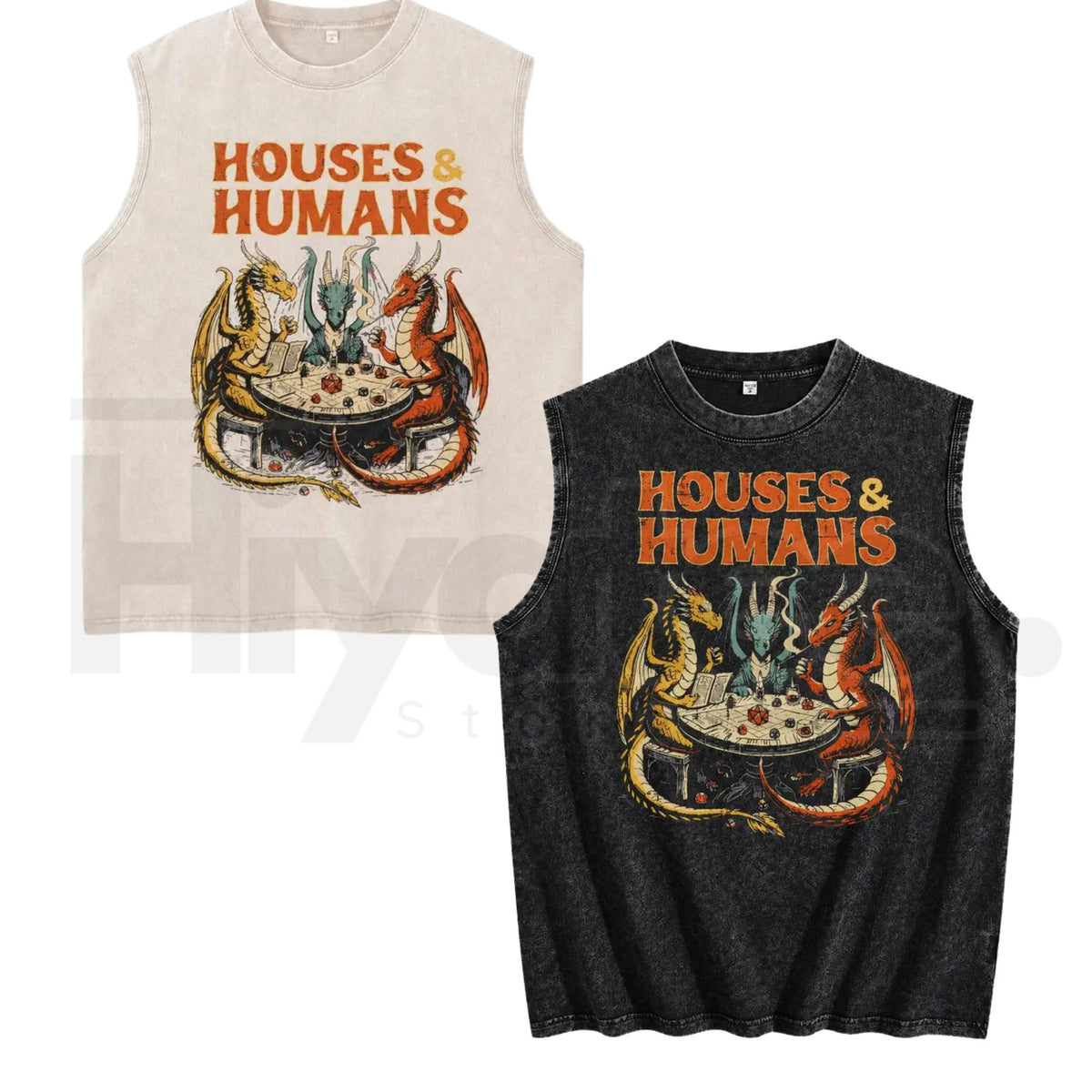 Vintage Acid Wash Fantasy Dragon Tank Top – Y2K Nerdcore Retro Loose Sleeveless Graphic Tee - Hiyatee