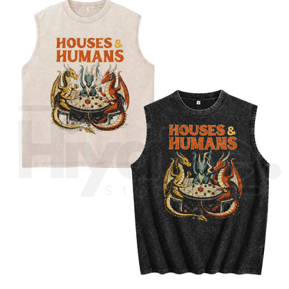 Vintage Acid Wash Fantasy Dragon Tank Top – Y2K Nerdcore Retro Loose Sleeveless Graphic Tee - Hiyatee
