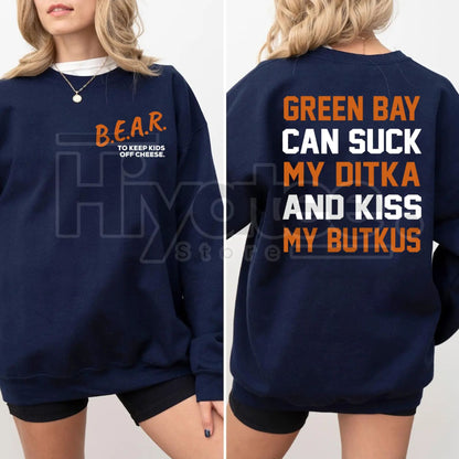 Vintage B To Keep Kids Off Cheese Sweatshirt: Sucks Butkus Green Crewneck - Hiyatee