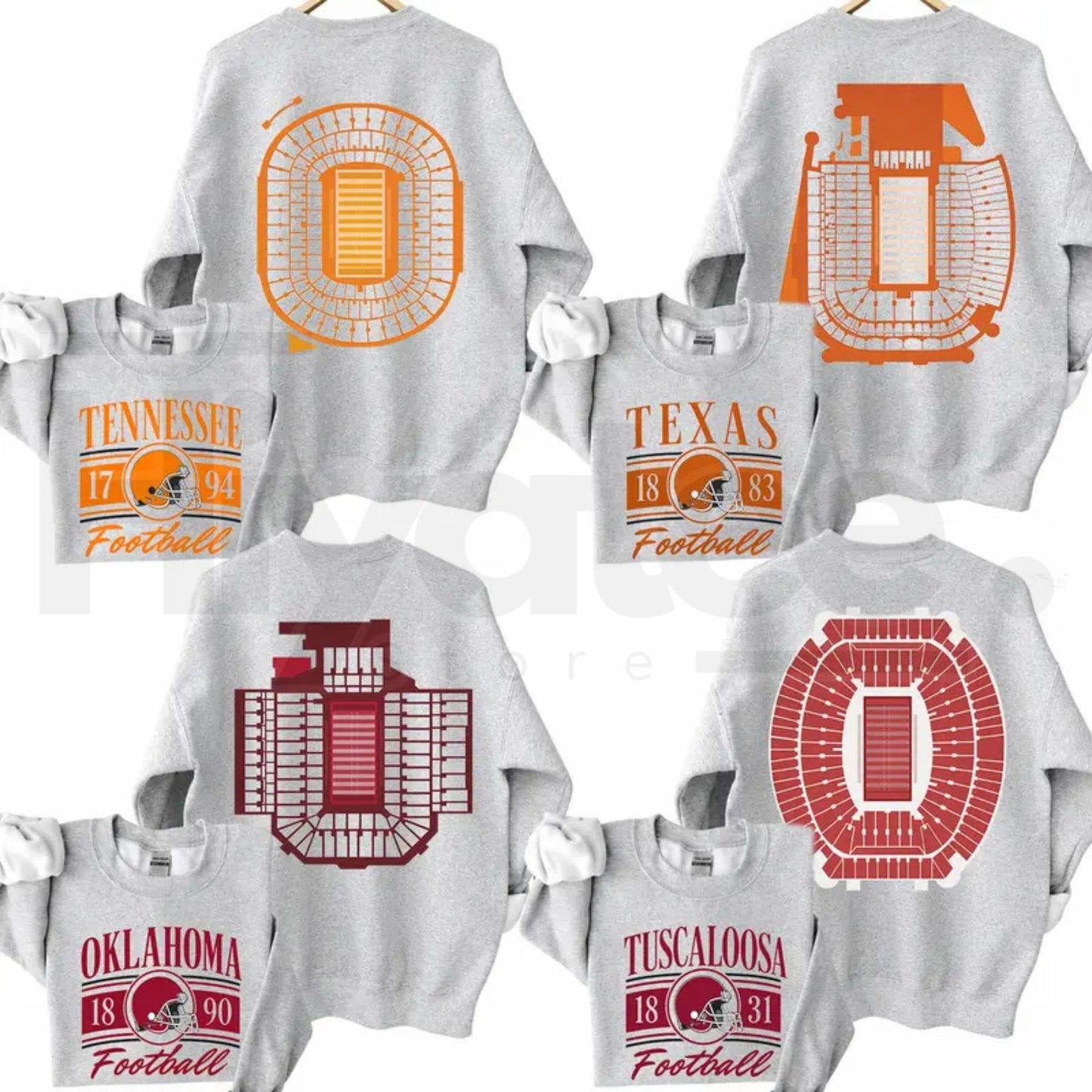 Vintage College Football 2 Sided Ash Grey Sweatshirt – 2-Sided Retro Game Day Stadium Crewneck, Menswear Classic Cotton - Hiyatee