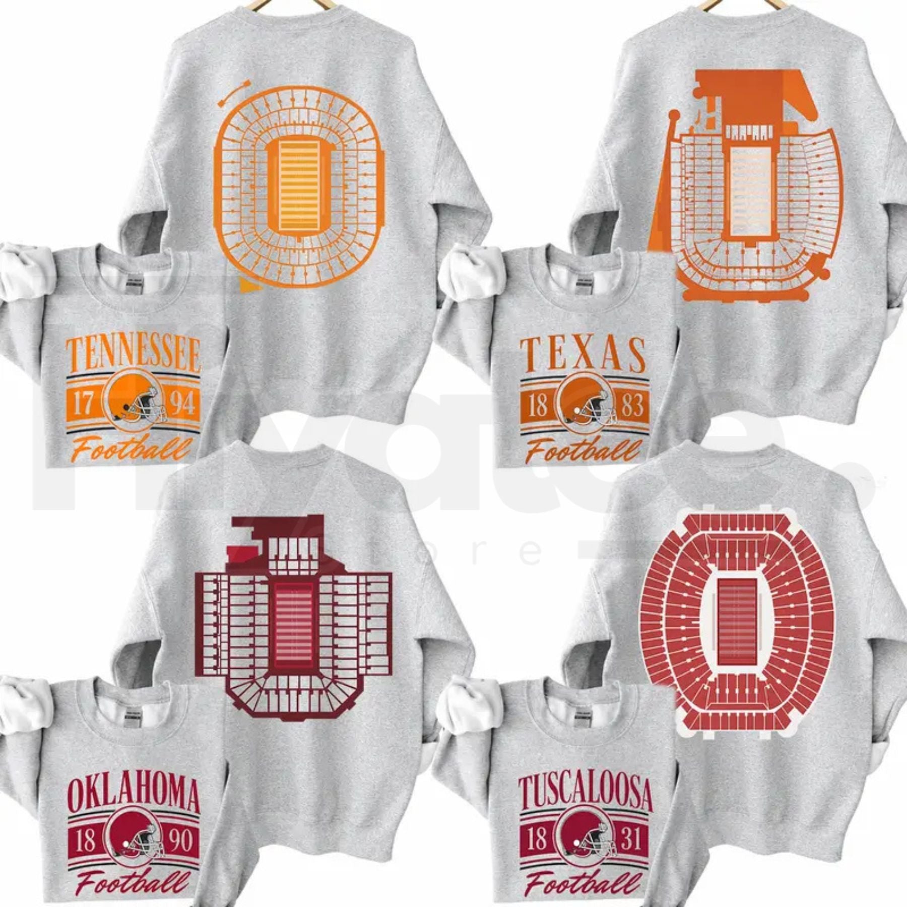 Vintage College Football 2 Sided Ash Grey Sweatshirt – 2-Sided Retro Game Day Stadium Crewneck, Menswear Classic Cotton - Hiyatee