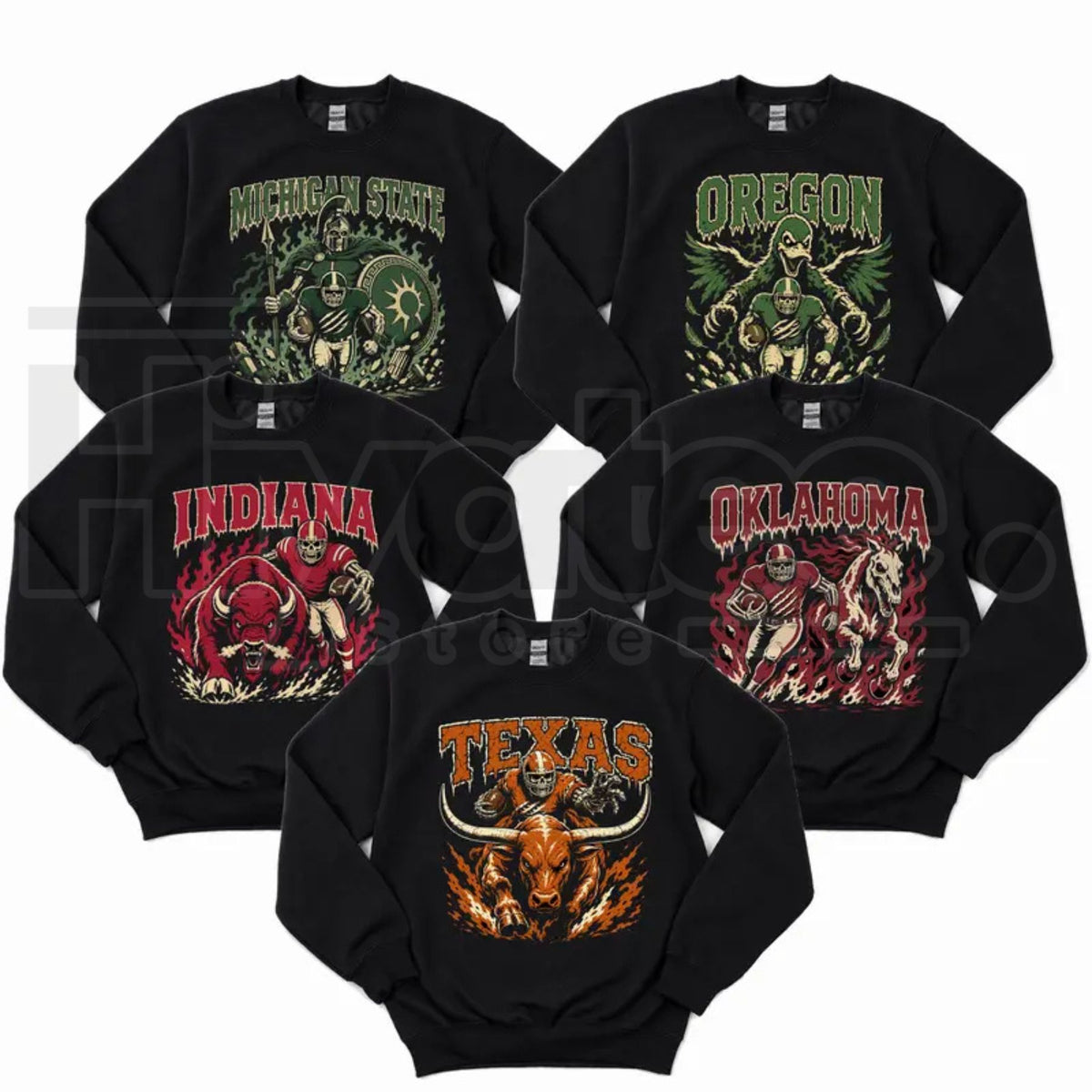 Vintage College Football Skull Sweatshirt – Spooky All Teams 90s Game Day Graphic Crewneck Pullover - Hiyatee