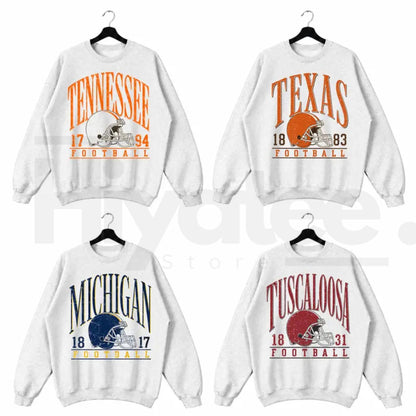 Vintage College Football Sweatshirt in Ash Grey – Retro Game Day Unisex Crewneck, Athletic Sports Pullover - Hiyatee