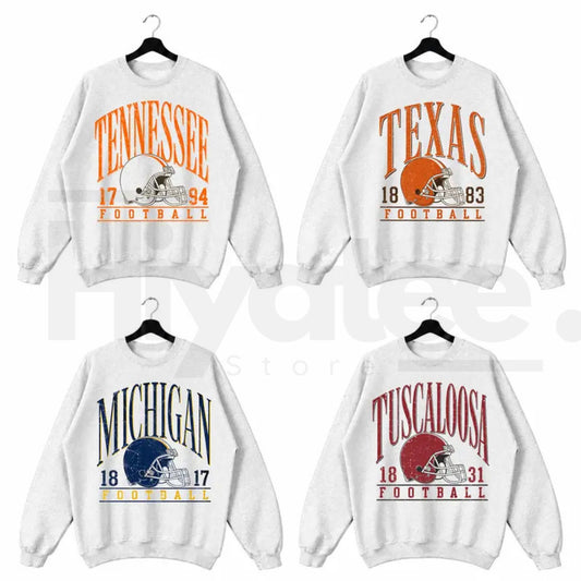 Vintage College Football Sweatshirt in Ash Grey – Retro Game Day Unisex Crewneck, Athletic Sports Pullover - Hiyatee