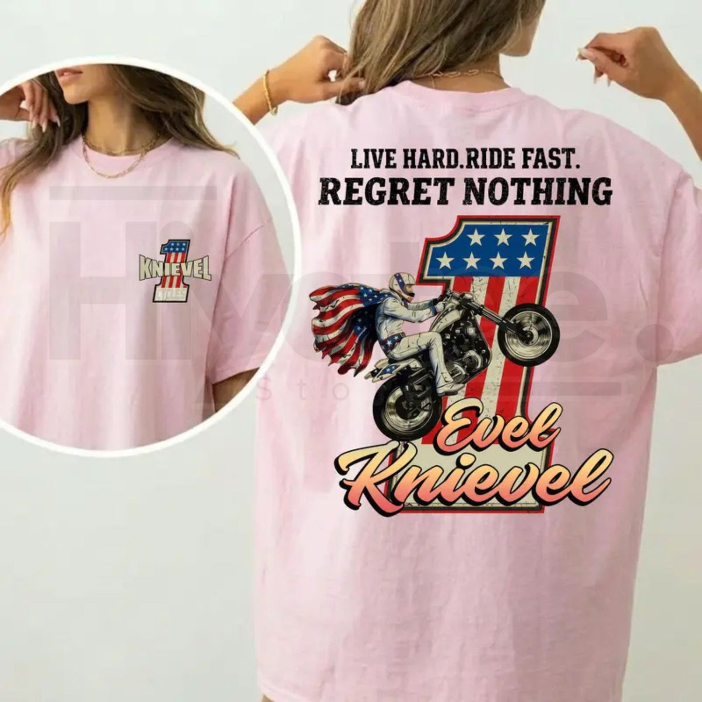 Vintage Evel Knievel Tee – Live Hard Ride Fast American Rider T-Shirt - Hiyatee