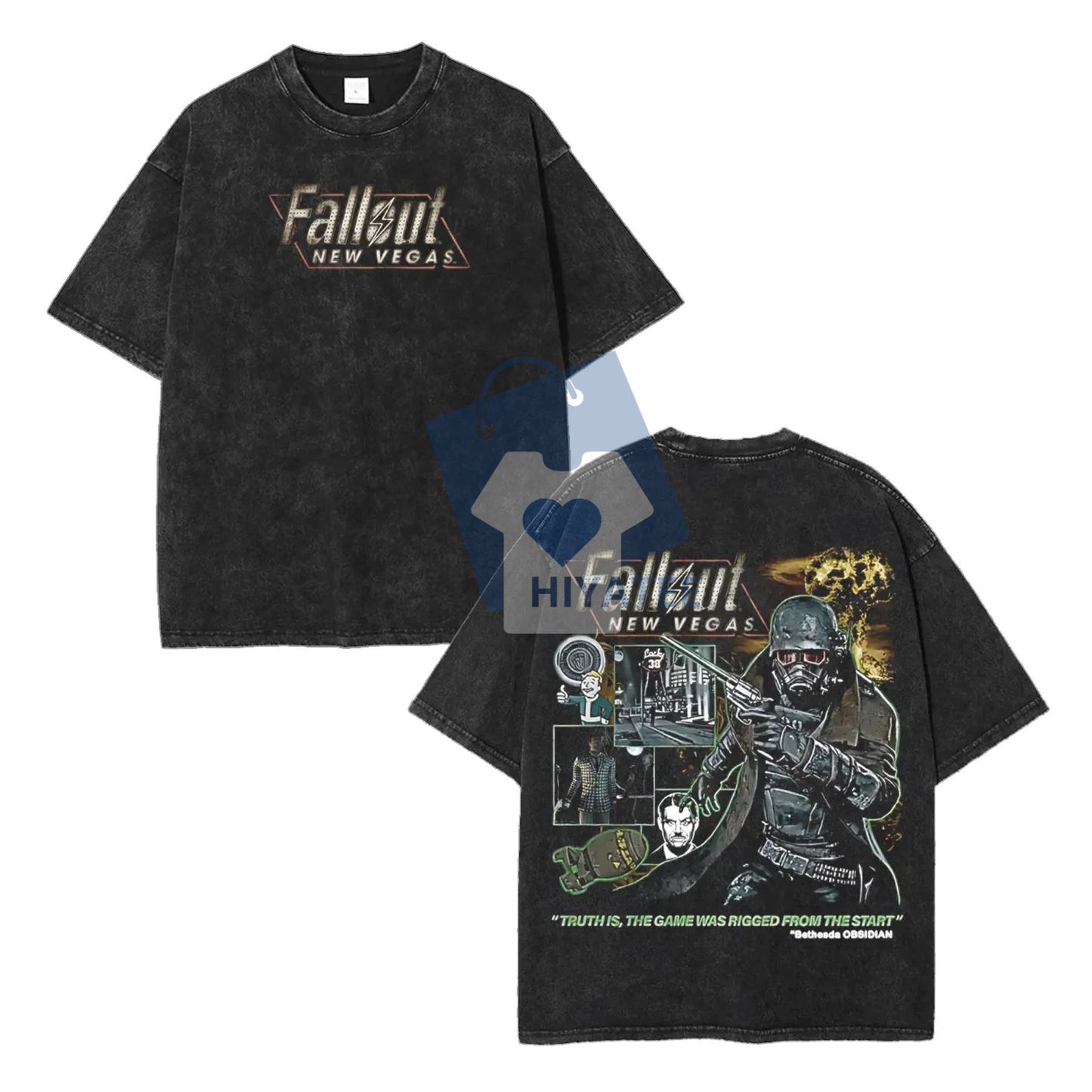 Vintage Fallout New Vegas T-Shirt – Retro Washed Green Game Tee, Unisex 90s Graphic Shirt for Gamers & Fallout Fans-Hiyatee