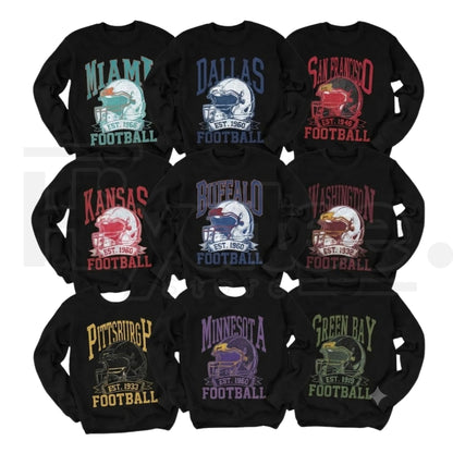 Vintage Football Helmet Graphic Sweatshirt – City Sports Crewneck, Retro Athletic Pullover - Hiyatee