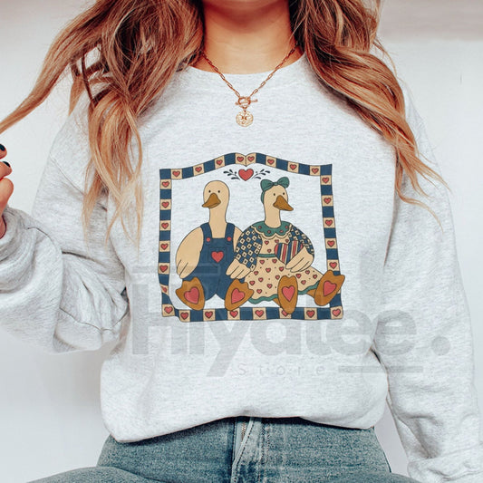 Vintage Geese Sweatshirt: Retro Flying Goose Graphic Crewneck, Cottagecore Bird Lover Apparel - Hiyatee