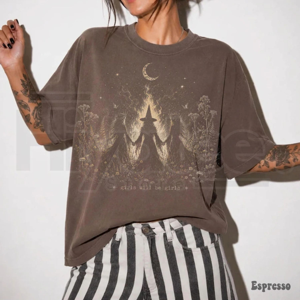 Vintage Girls Will Be Girls Witchy Halloween Feminist T-Shirt - Hiyatee